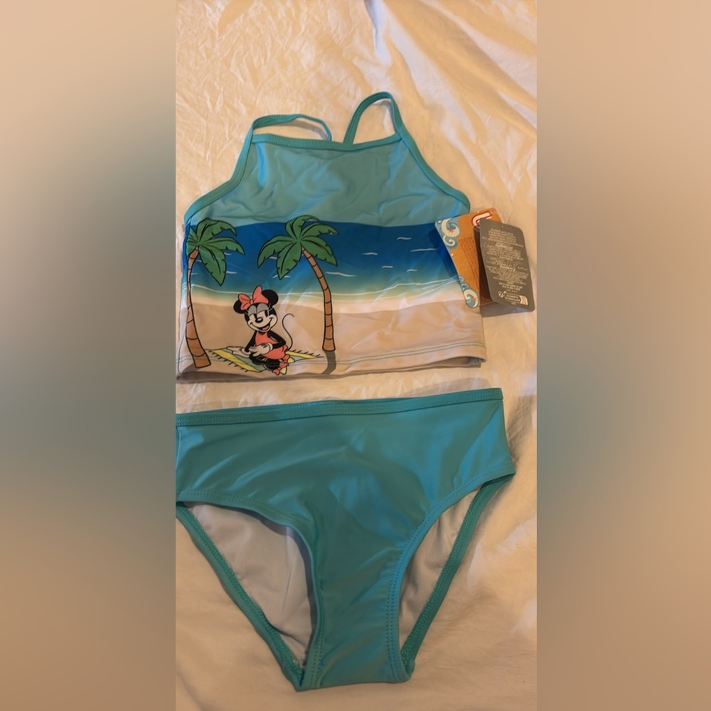 Disney Teal Minnie Mouse Palm Tree Two-Piece Girls' Swim Set